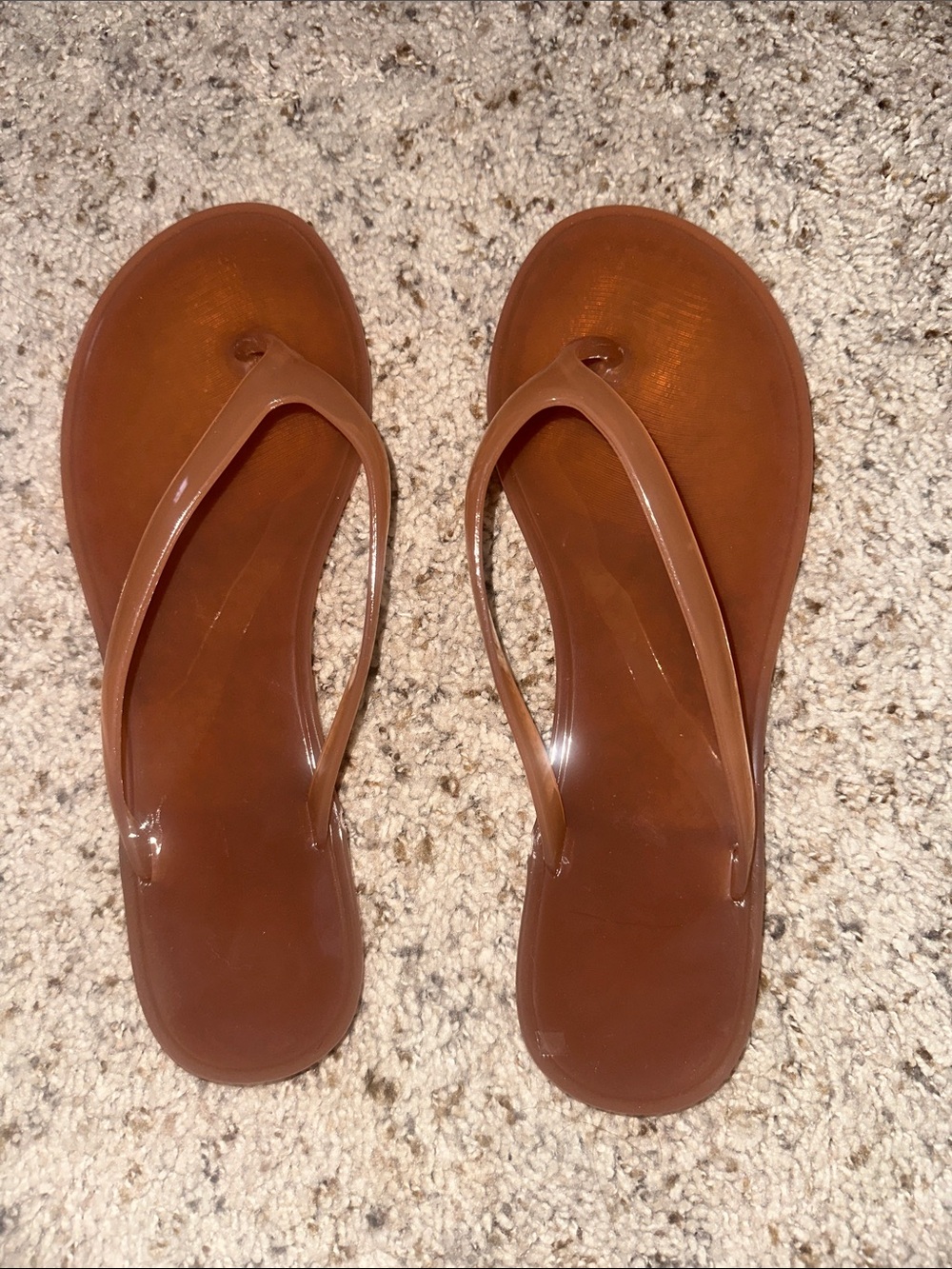 SHEIN Brown Glossy Jelly Flip Flop Sandals
